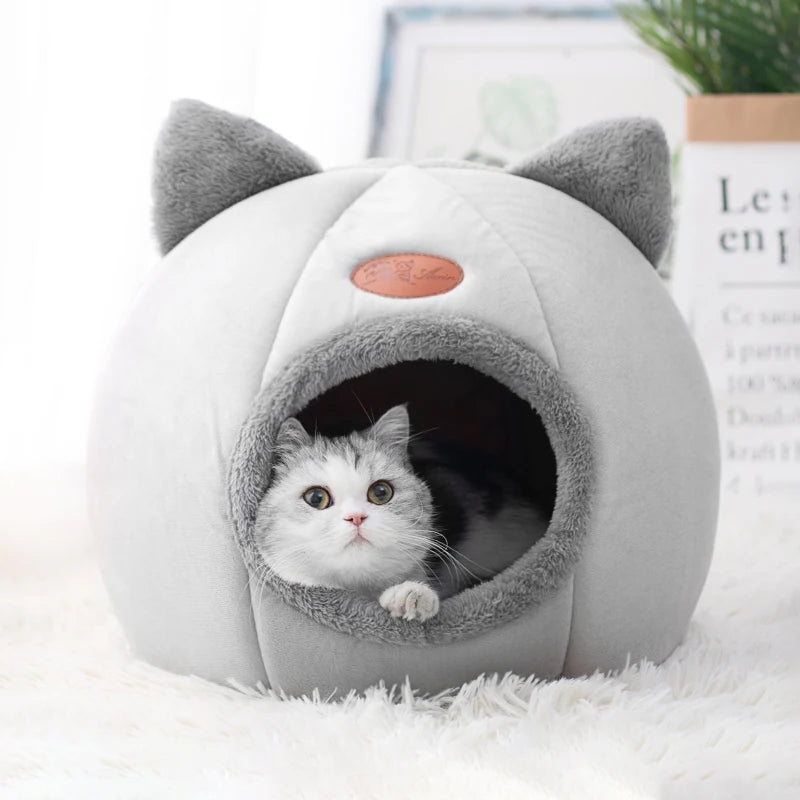 Kışlık Derin Uyku Yatağı – Kedi ve Küçük Köpekler İçin Sıcak, Yumuşak, Mağara Tipi Peluş Pet Yatağı