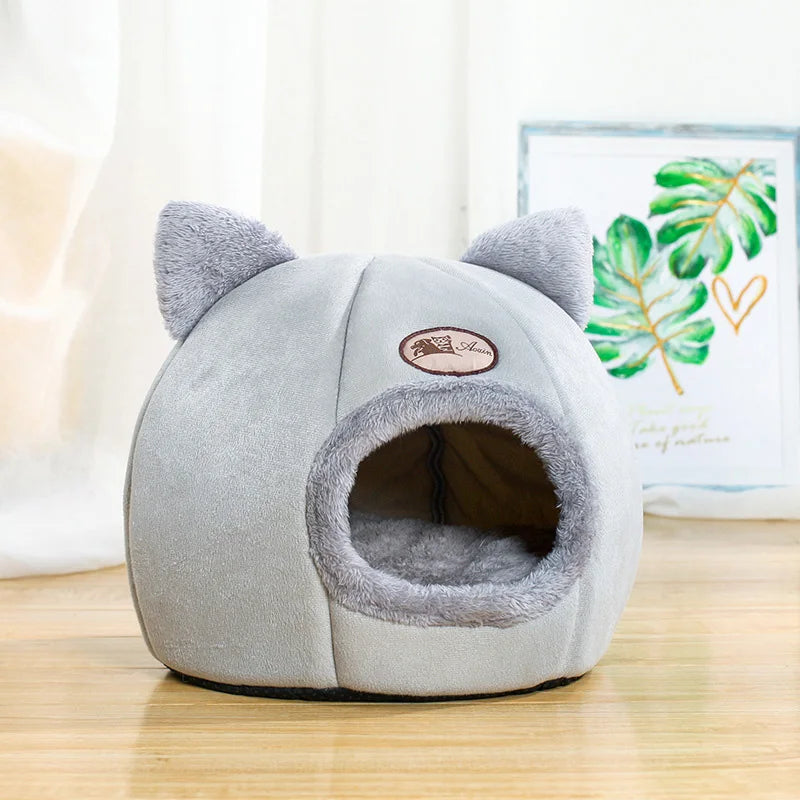 Kışlık Derin Uyku Yatağı – Kedi ve Küçük Köpekler İçin Sıcak, Yumuşak, Mağara Tipi Peluş Pet Yatağı