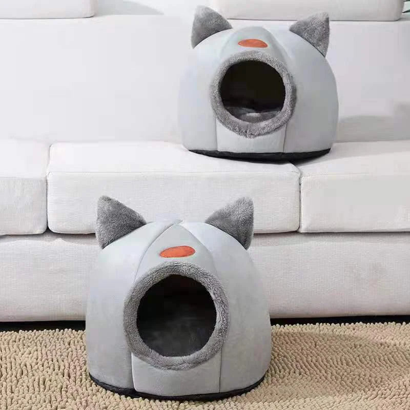Kışlık Derin Uyku Yatağı – Kedi ve Küçük Köpekler İçin Sıcak, Yumuşak, Mağara Tipi Peluş Pet Yatağı