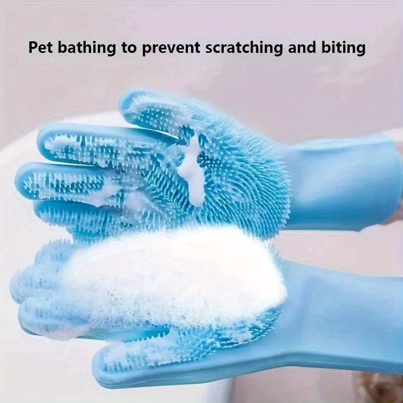 Çok Amaçlı Silikon Tımar Eldiveni – Kedi & Köpekler İçin Banyo, Masaj ve Tüy Temizleme Eldiveni