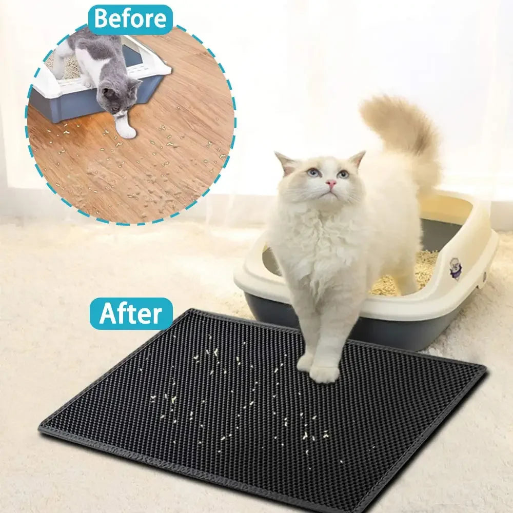 Çift Katmanlı Kedi Tuvalet Paspası – Su Geçirmez, Kaymaz, Kolay Temizlenen Kum Toplayıcı Ped