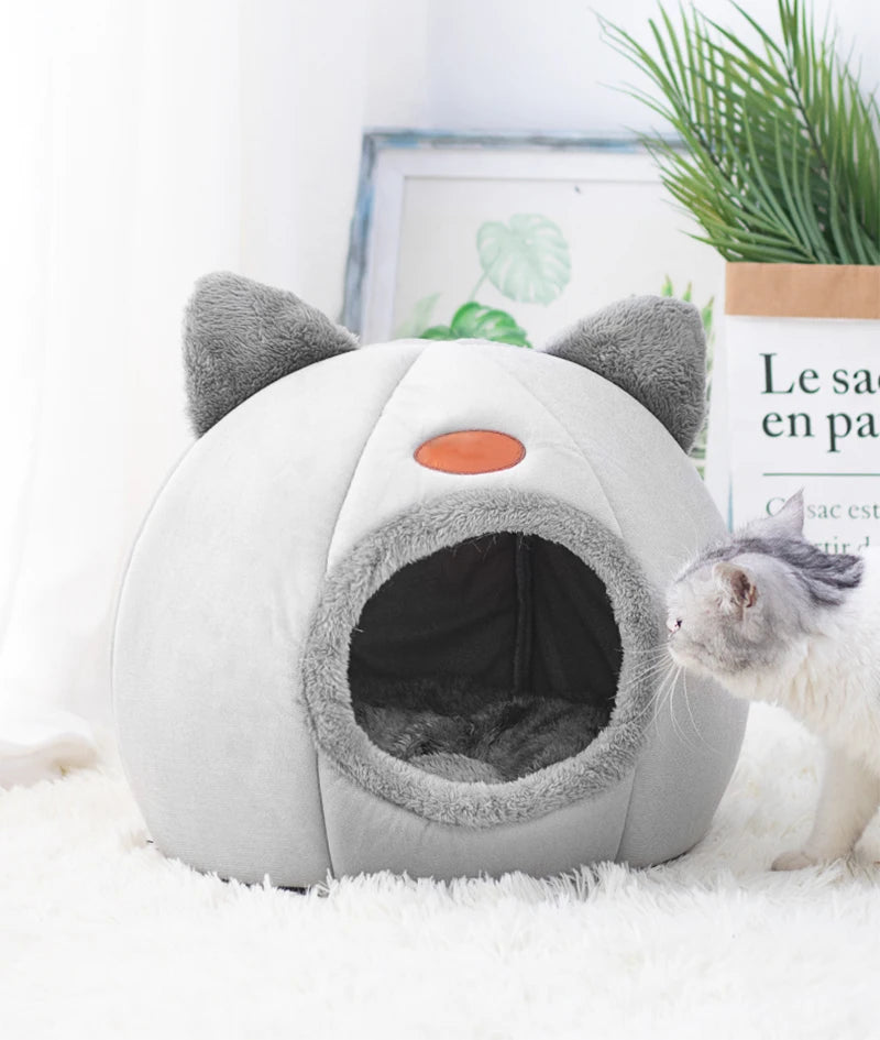 Kışlık Derin Uyku Yatağı – Kedi ve Küçük Köpekler İçin Sıcak, Yumuşak, Mağara Tipi Peluş Pet Yatağı