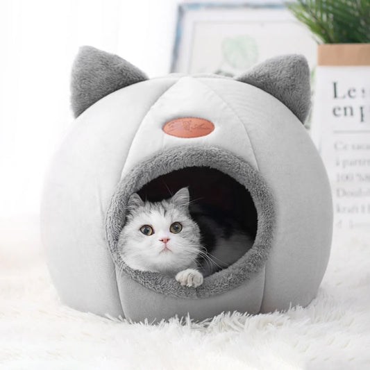 Kışlık Derin Uyku Yatağı – Kedi ve Küçük Köpekler İçin Sıcak, Yumuşak, Mağara Tipi Peluş Pet Yatağı