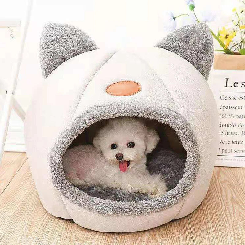 Kışlık Derin Uyku Yatağı – Kedi ve Küçük Köpekler İçin Sıcak, Yumuşak, Mağara Tipi Peluş Pet Yatağı